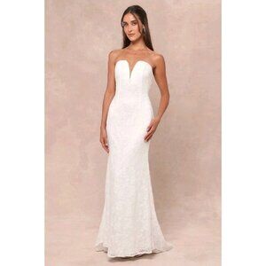 Lulus Wedding Bridal Gorgeous Love White Lace Strapless Mermaid Maxi Dress XL
